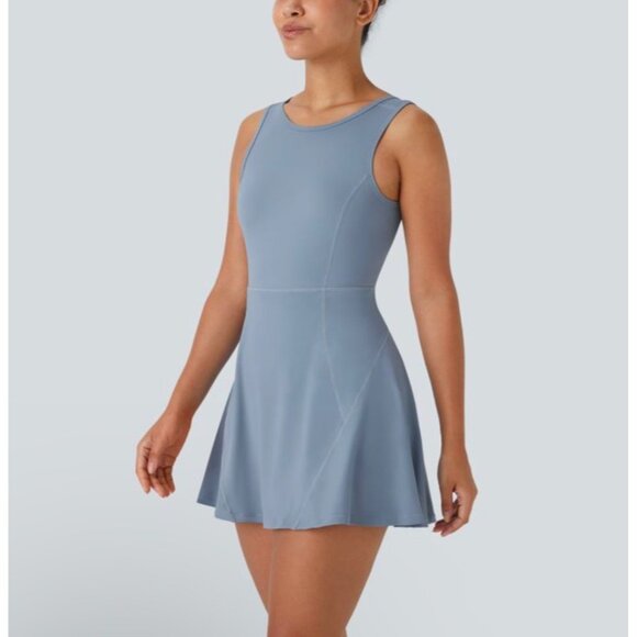 Halara Backless 2-in-1 Pocket Mini Flare Golf Active Dress Sz 2XL Womens Blue Mi - Picture 1 of 11